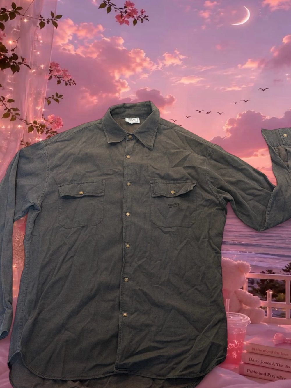Versace Men's Charcoal Button-Front Shirt Jacket
